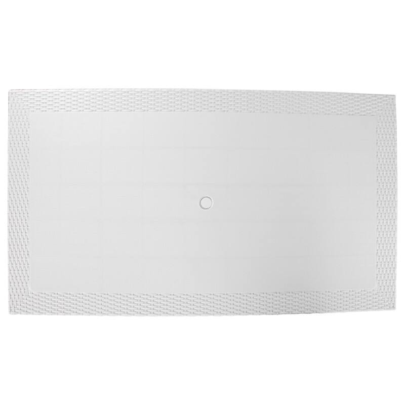 Alt View 1. LeisureMod - Mace Weave Design 55Inch Outdoor Dining Table, Weather-Resistant Patio Accent Table, Modern Backyard Furniture - White.