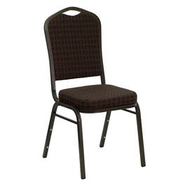 Emma + Oliver - Crown Back Stacking Banquet Dining Chair - Brown Patterned Fabric/Gold Vein Frame