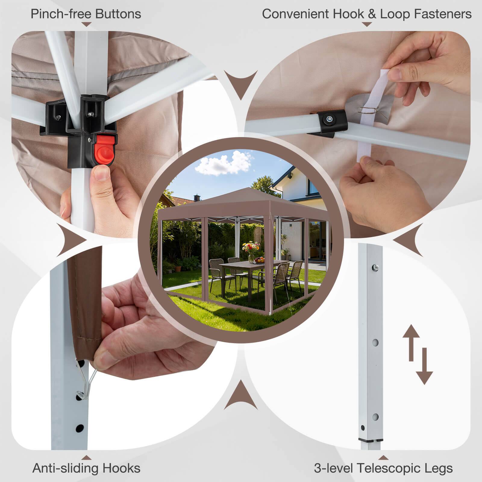 - Pinch-free Buttons
- Convenient Hook & Loop Fasteners
- Anti-sliding Hooks
- 3-level Telescopic Legs