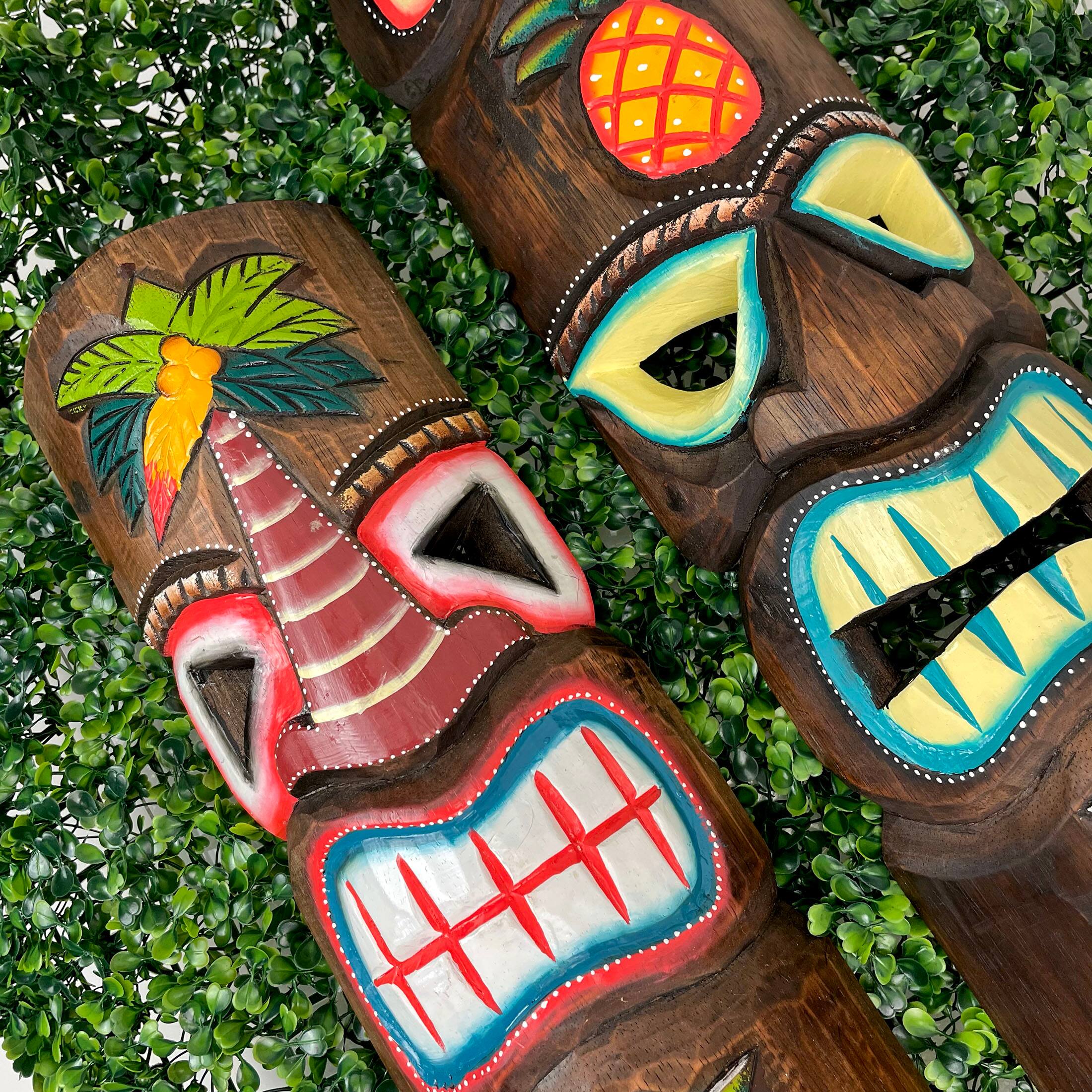 Alt View 4. Chesapeake Bay - Set of 2 Triple-Faced Tiki Wall Sculptures – Palm Tree, Sun & Sea Turtle Designs - Multicolored.