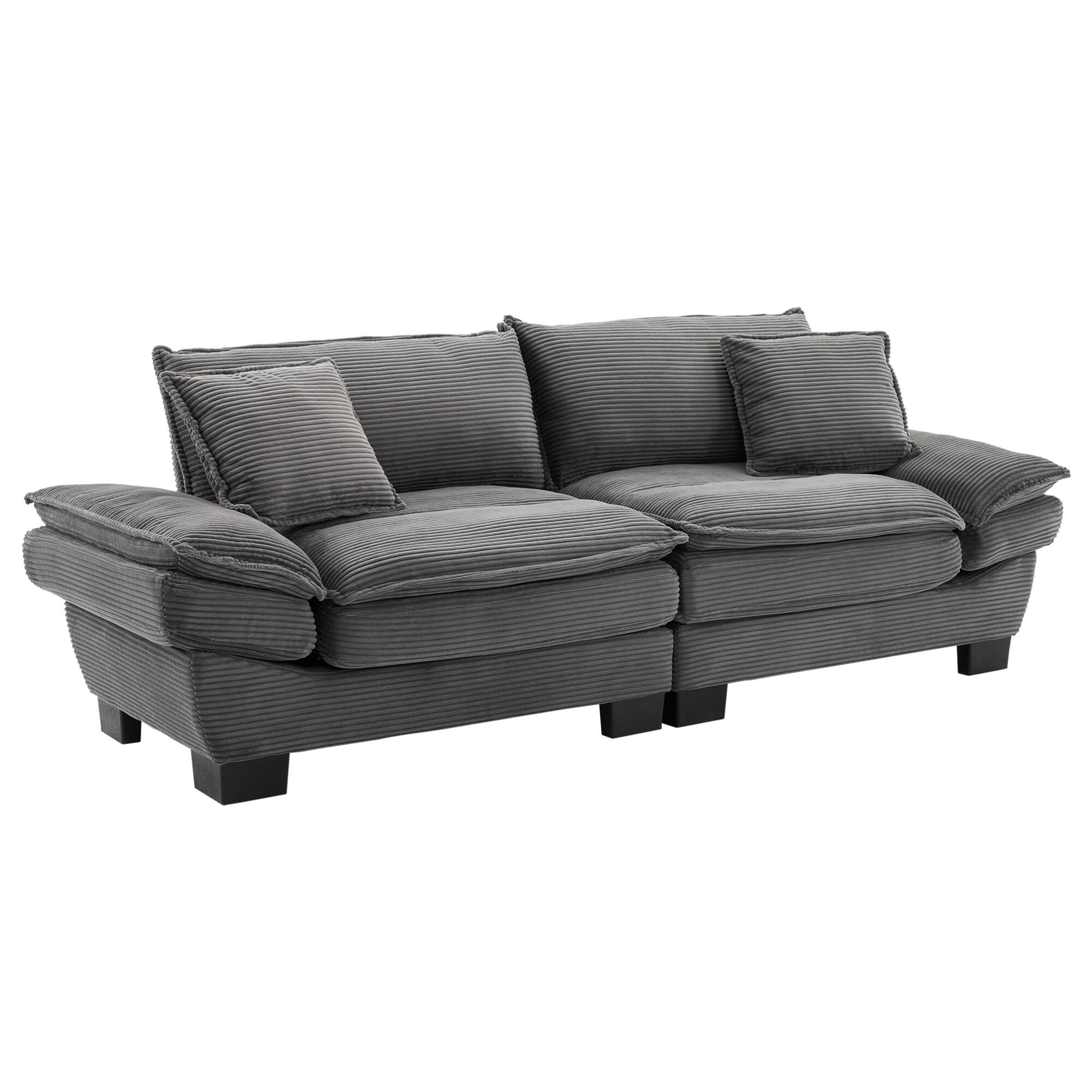 Left. GOODSILO - Plush Corduroy Convertible Sofa Bed | Deep-Seating Sleeper with Accent Pillows for Home & Office - Grey.