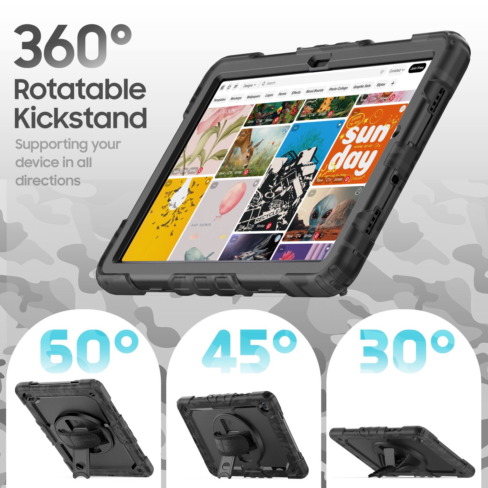 360° Rotatable Kickstand  
Supporting your device in all directions  

60°  
45°  
30°