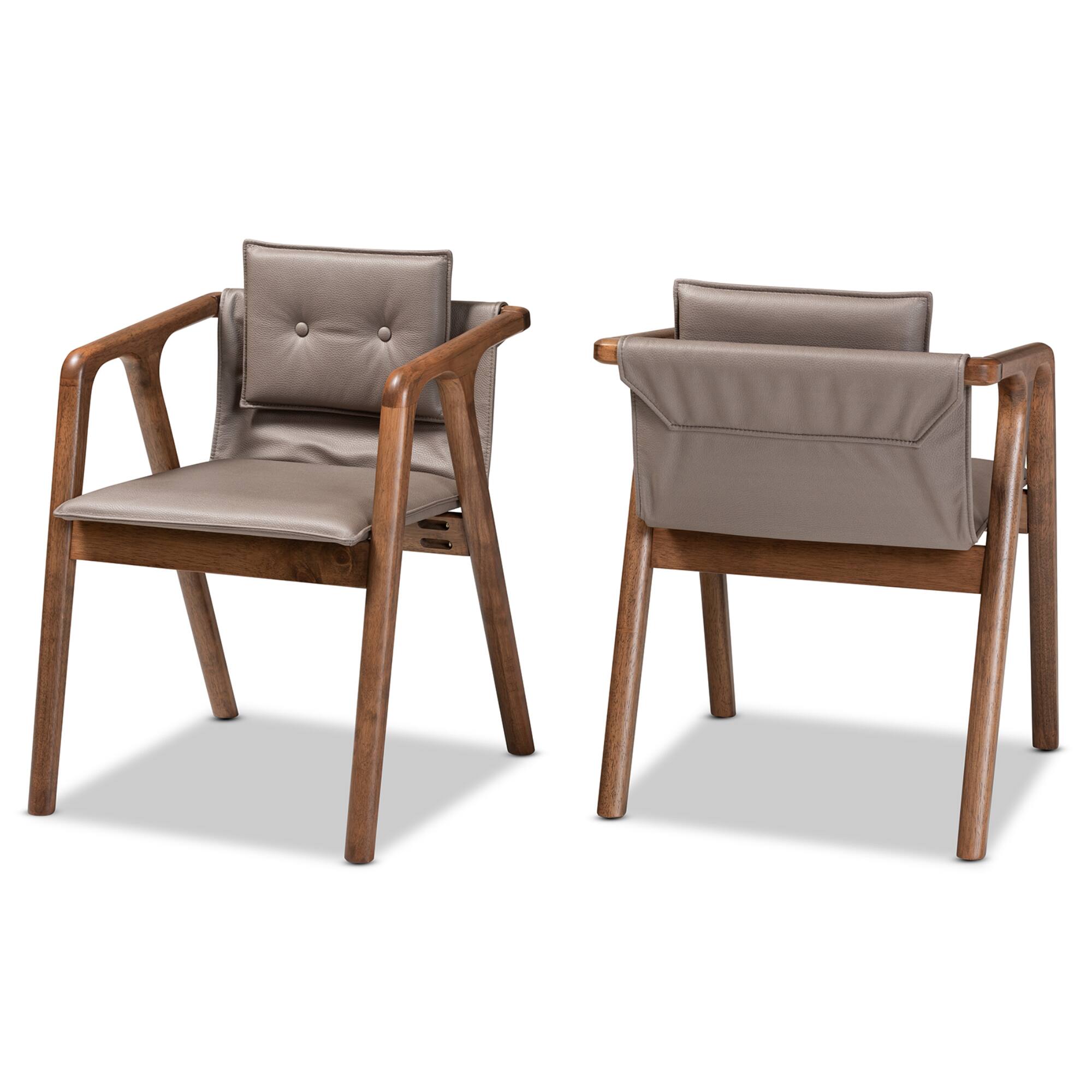 Baxton Studio - Marcena Imitation Leather Upholstered and Finished Wood 2-Piece Dining Chair Set - Grey/Walnut Brown price history on PriceWatchPro
