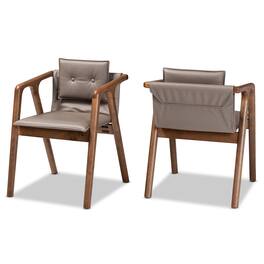 Baxton Studio - Marcena Imitation Leather Upholstered and Finished Wood 2-Piece Dining Chair Set - Grey/Walnut Brown