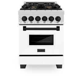 ZLINE - Autograph 24 in. Legacy Dual Fuel Range in Satin Steel w/ White & Black Accents (RASZ-WM-24-MB) - White Matte