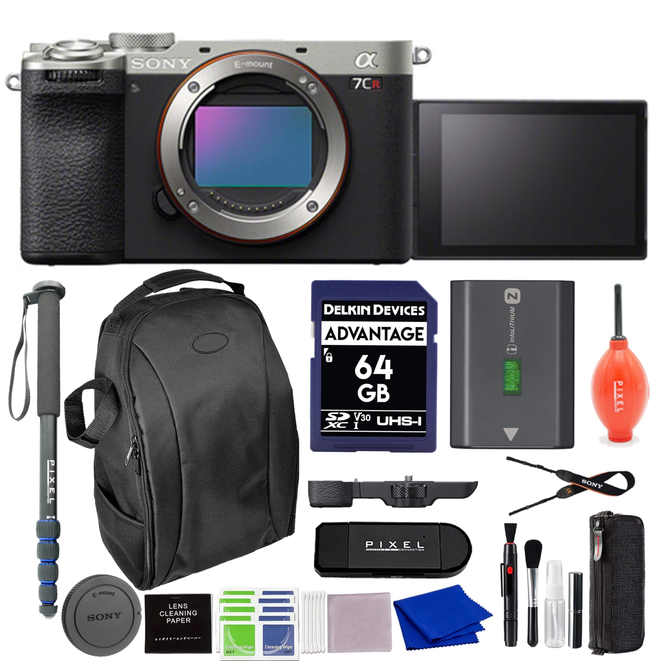 Sony - Alpha 7CR Full-Frame Interchangeable Lens Hybrid Camera Bundle with Backpack, Monopod, & More - Silver