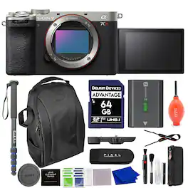Sony - Alpha 7CR Full-Frame Interchangeable Lens Hybrid Camera Bundle with Backpack, Monopod, & More - Silver