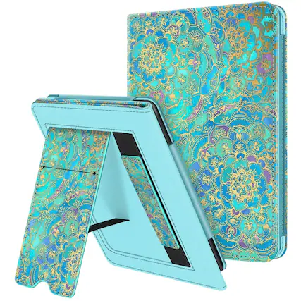 Front. Kitcheniva - Foldable Stand Cover For Kindle Paperwhite 11th 2021 With Card Slot And Hand Strap Shade Of Blue - Shades of Blue.