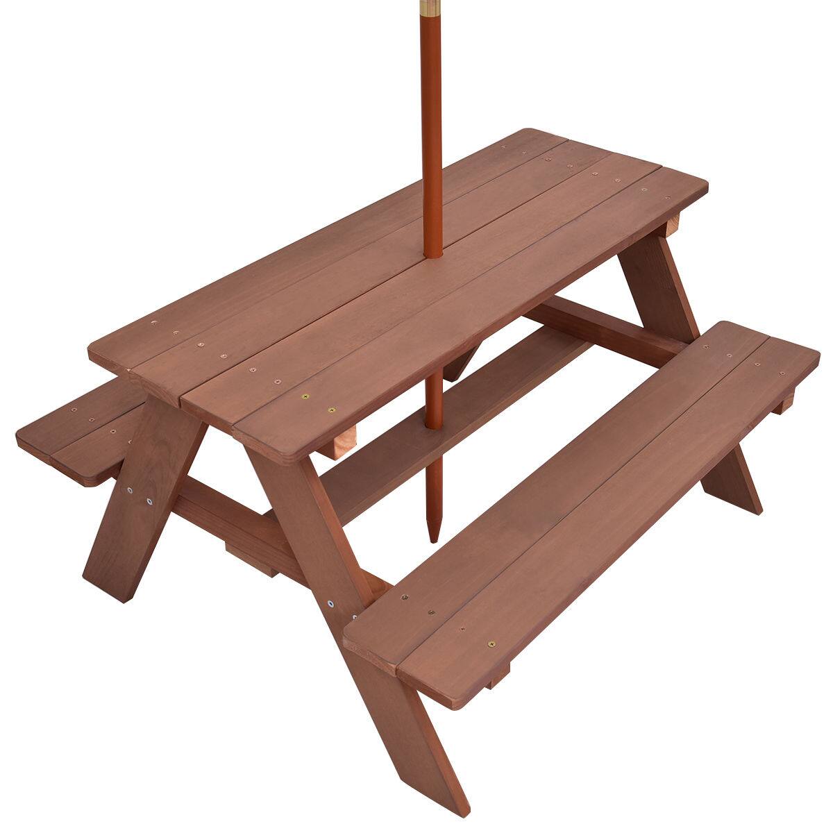 Alt View 8. Gymax - Gymax Children Outdoor 4 Seat Kids Picnic Table Bench with Folding Umbrella - Brown.