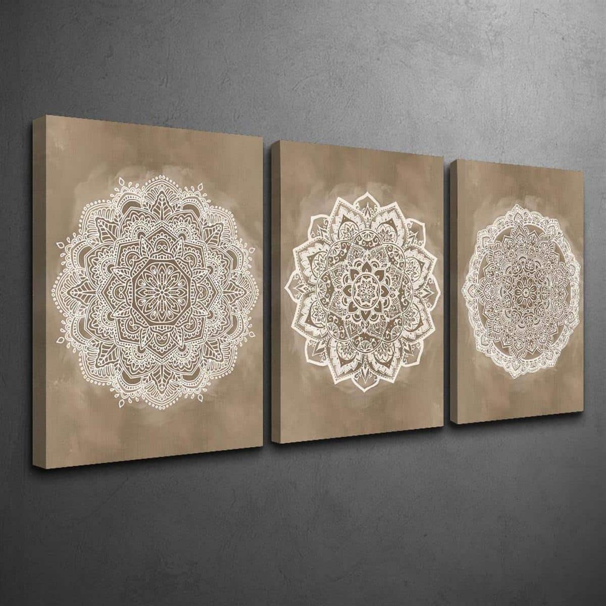 blue - 3pcs Bohemian Rustic Farmhouse Art Canvas Prints - Brown Geometric Pattern, Wood Framed, Multi-Purpose Wall Decor for L - Color:32*24inch(80*60cm)