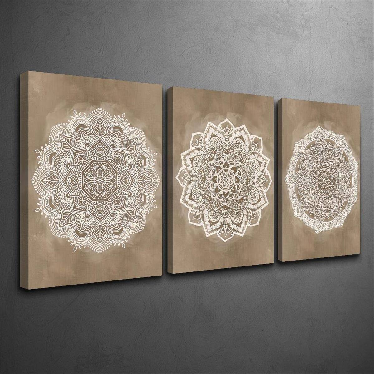 blue - 3pcs Bohemian Rustic Farmhouse Art Canvas Prints - Brown Geometric Pattern, Wood Framed, Multi-Purpose Wall Decor for L - Color:24*16inch(60*40cm)