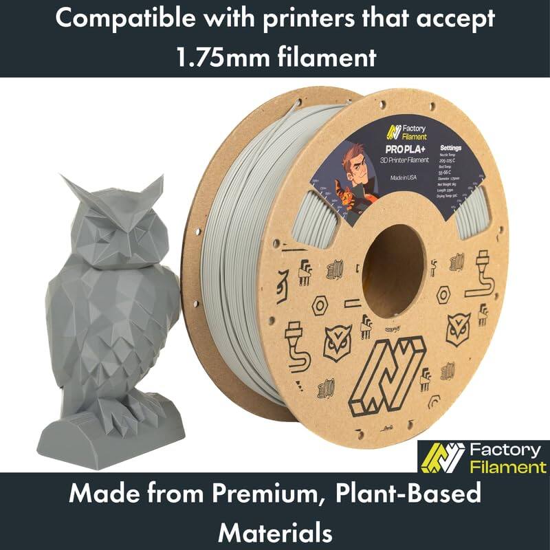 Compatible with printers that accept 1.75mm filament

Factory Filament PROPLA+ Settings

Made in USA

Made from Premium, Plant-Based Materials