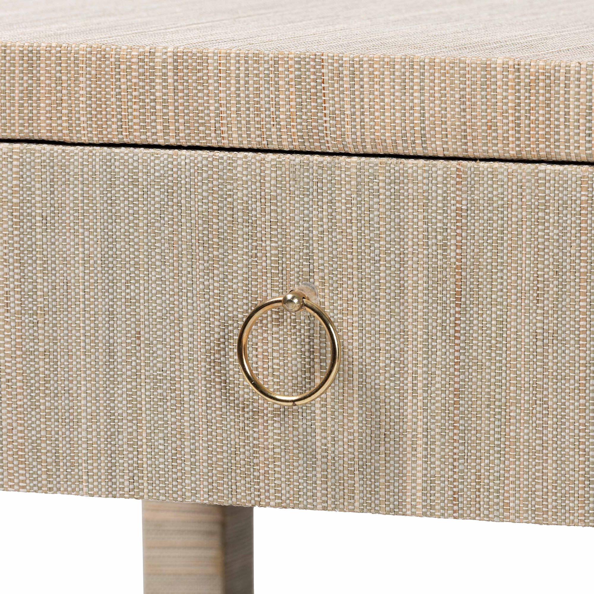 Alt View 2. bali & pari - Nata Bohemian Woven Natural Grasscloth 1-Drawer Nightstand - Natural/Gold.
