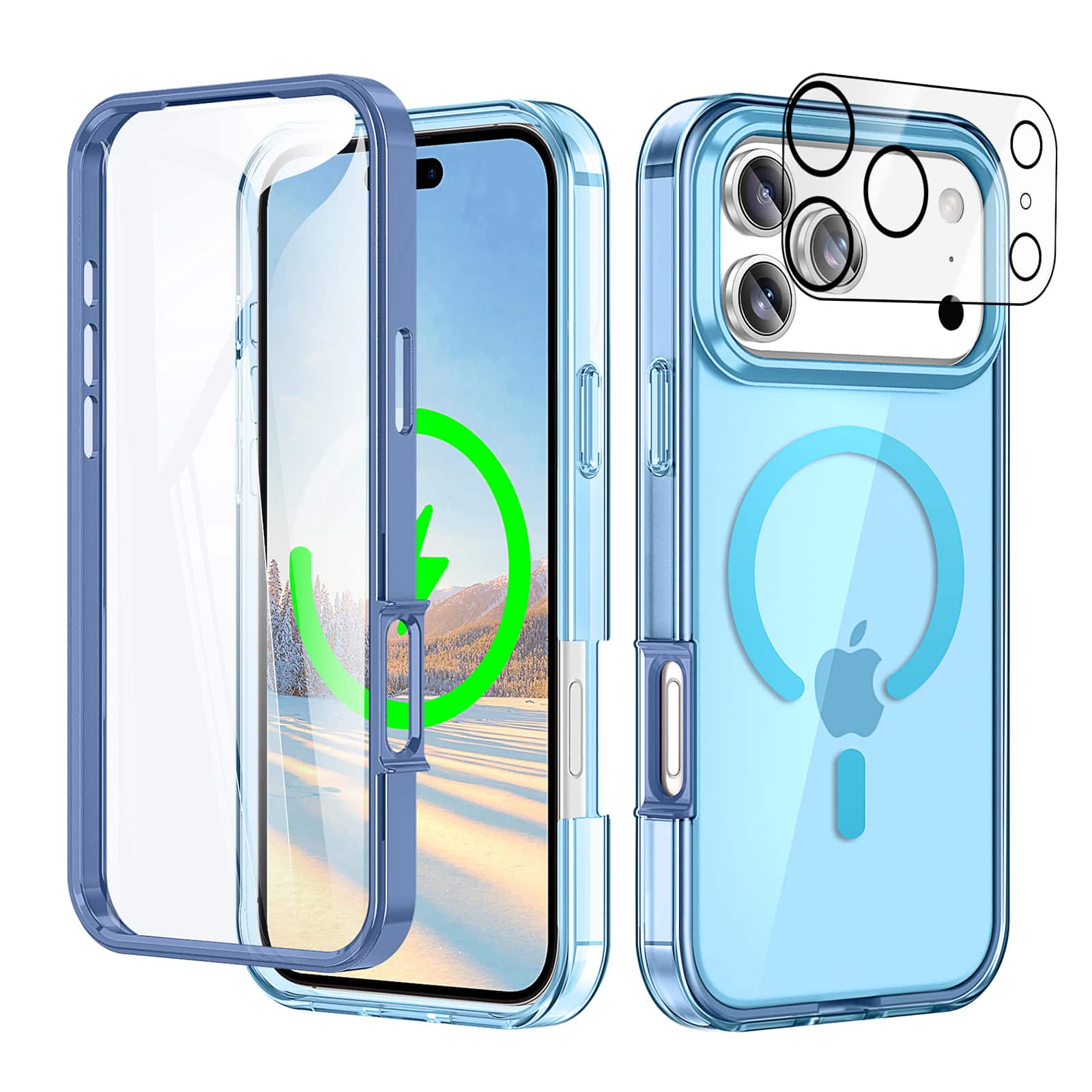 Dteck - Magnetic For Apple iPhone 17 Pro Max Full Body Case Built-in Screen Protector Cover with Camera Lens Protector - Blue