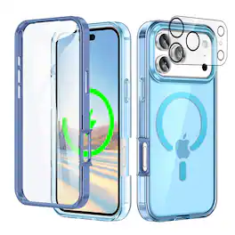 Dteck - Magnetic For Apple iPhone 17 Pro Max Full Body Case Built-in Screen Protector Cover with Camera Lens Protector - Blue