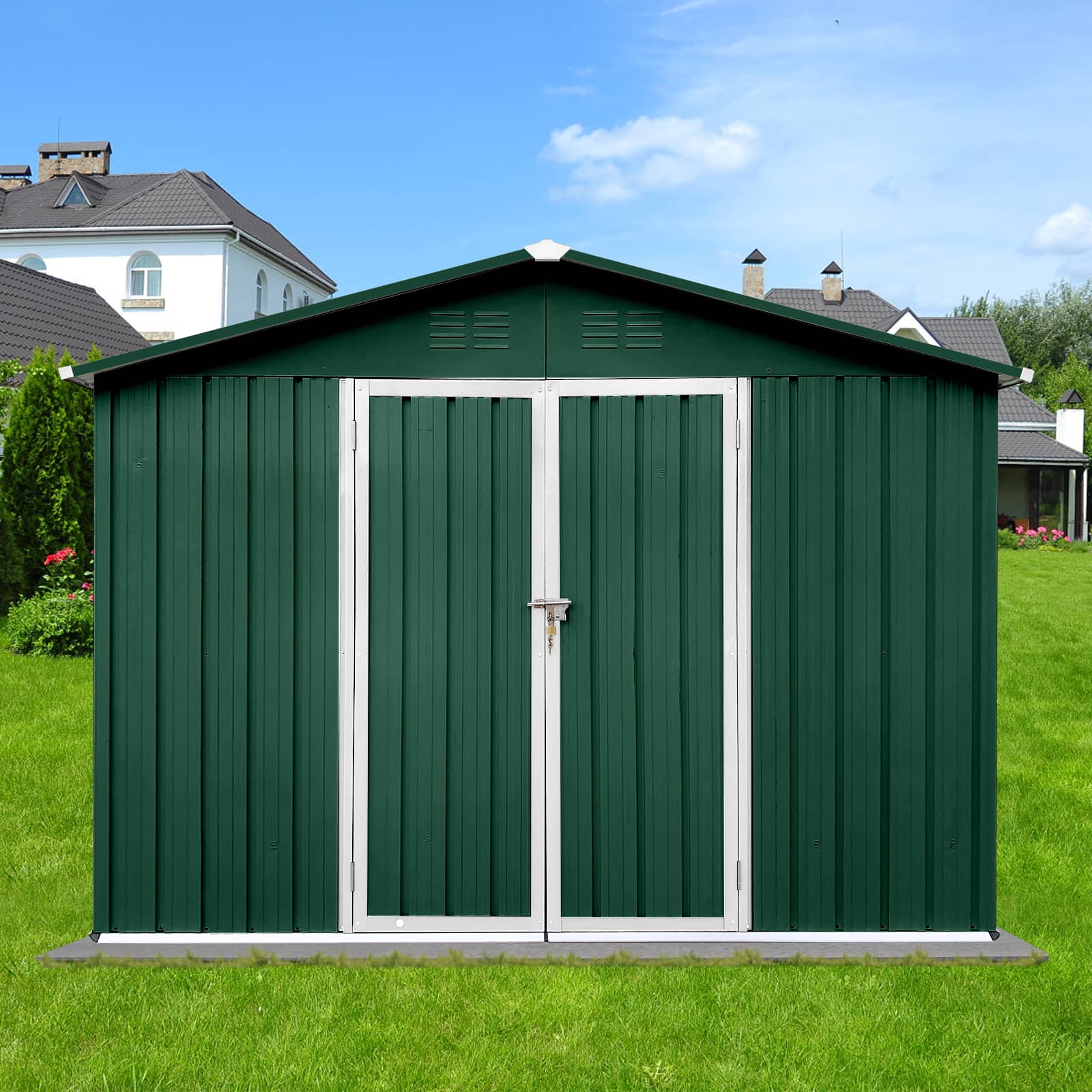 Mondawe - 8x10 FT Metal Garden Sheds Outdoor Storage Sheds - Green