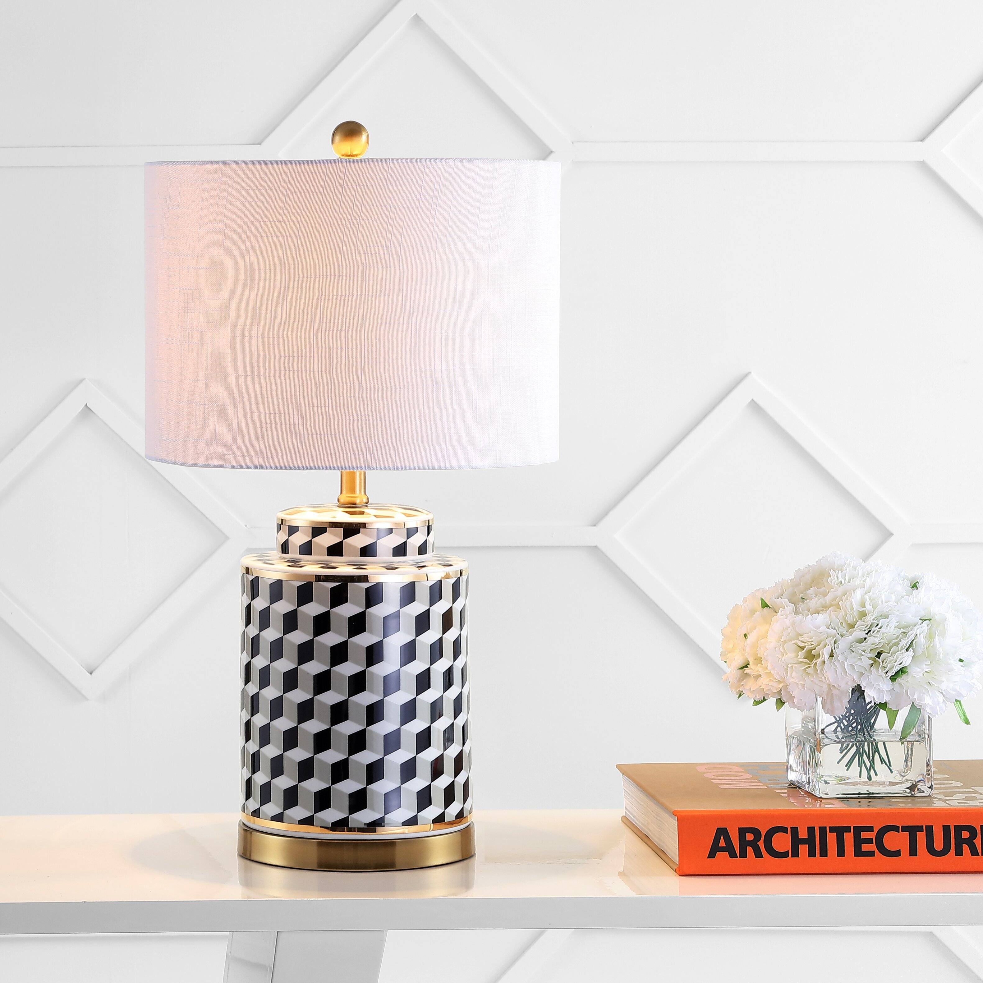 Alt View 1. Jonathan Y - Ellie 24.5" Tumbling Block Ceramic/Metal LED Table Lamp, Black/White - Black/White.
