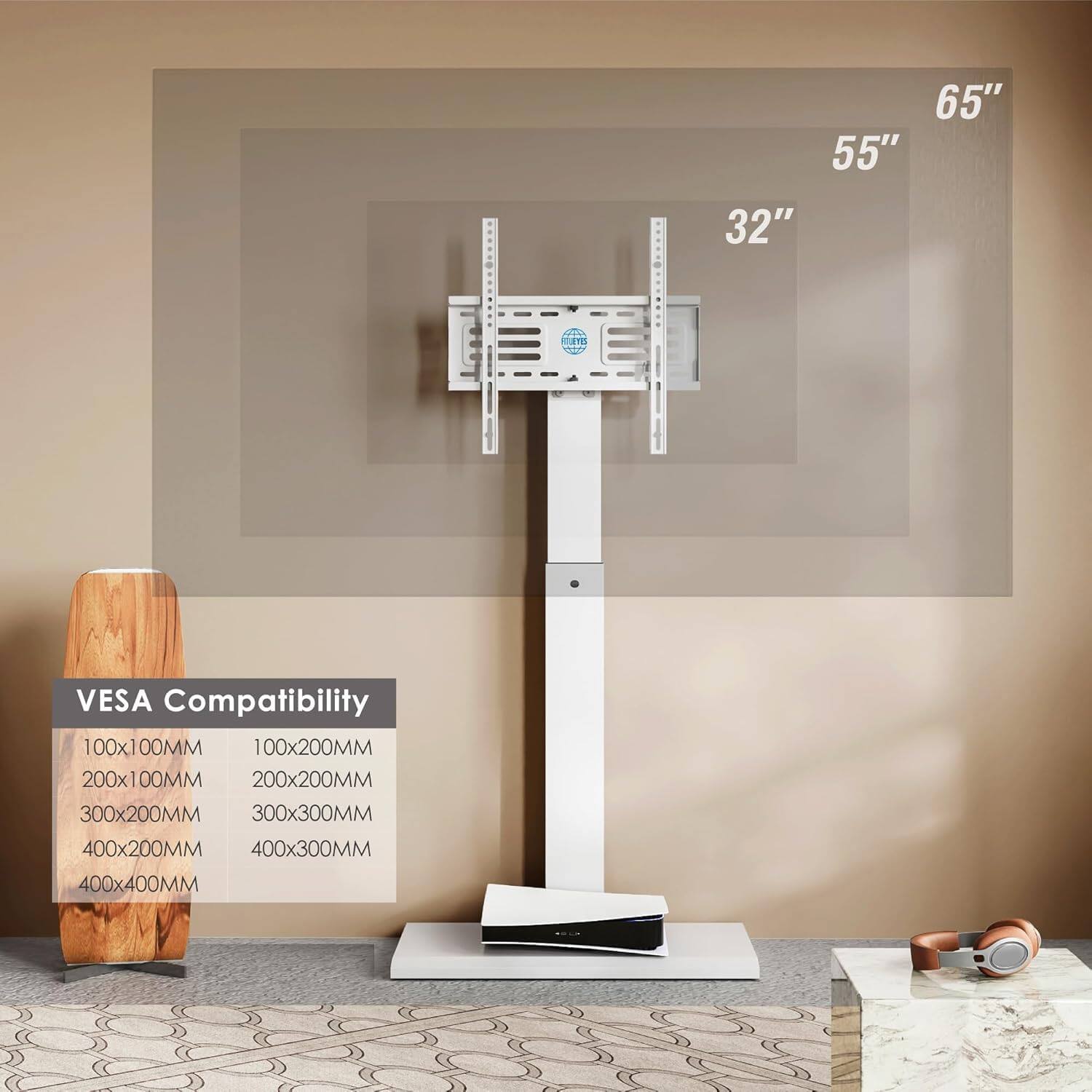 65" 55" 32"

VESA Compatibility

100x100MM  
100x200MM  
200x100MM  
200x200MM  
300x200MM  
300x300MM  
400x200MM  
400x300MM  
400x400MM