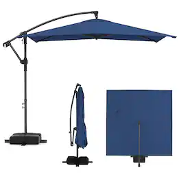 Gymax - 8 x 8 FT Offset Cantilever Patio UmbrellaSquare Hanging Outdoor Market Umbrella Outdoor - Navy