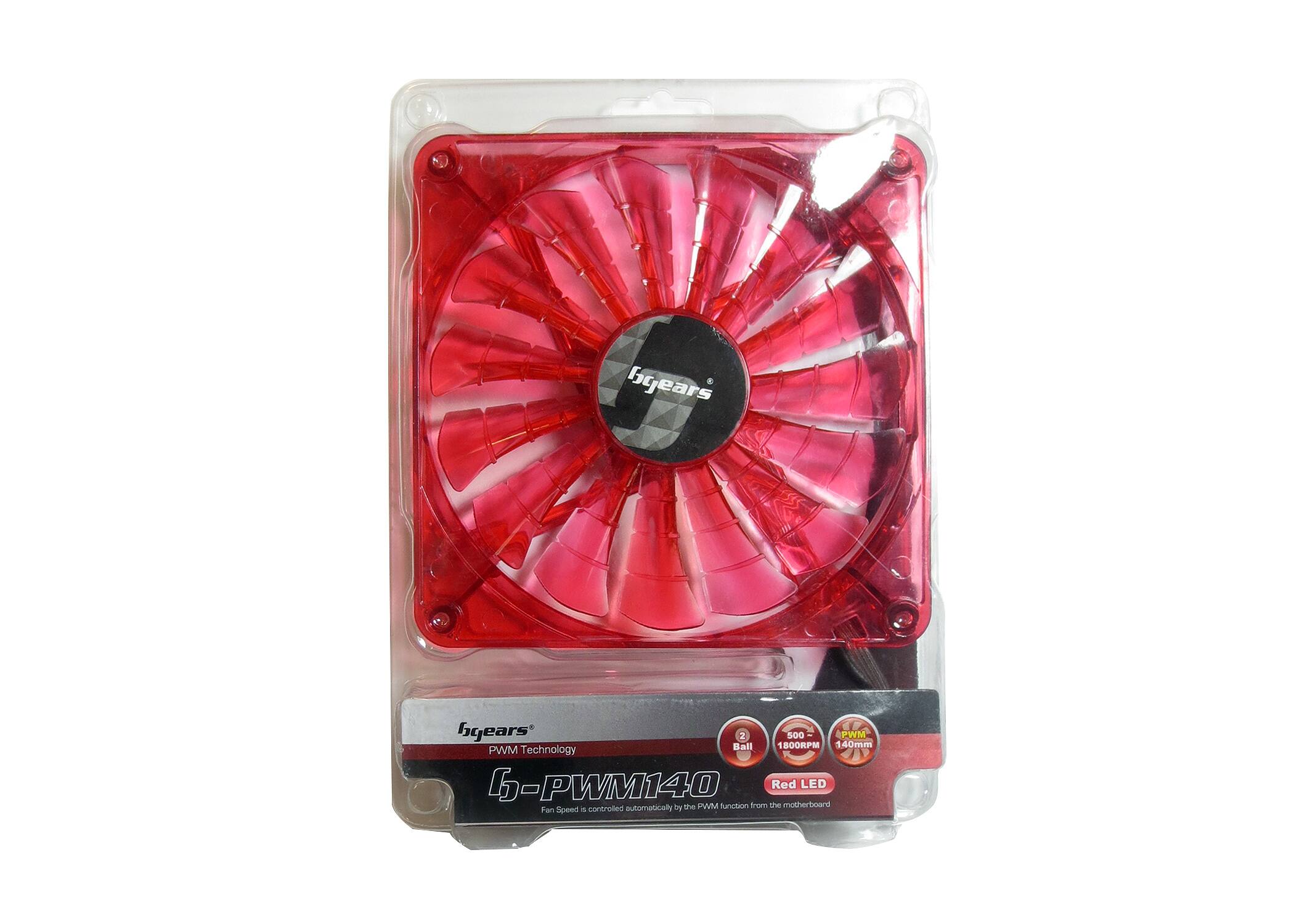 The corrected text is:

"byears 4 byears 2 500 - PWM Ball 1800RPM 140mm PWM Technology 6-PW140 Red LED controlled automatically by the PWM function from the motherboard Fan Speed 4"