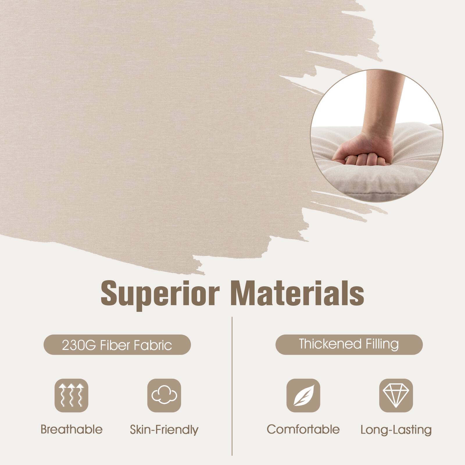 Superior Materials

230G Fiber Fabric  
Breathable  
Skin-Friendly  

Thickened Filling  
Comfortable  
Long-Lasting