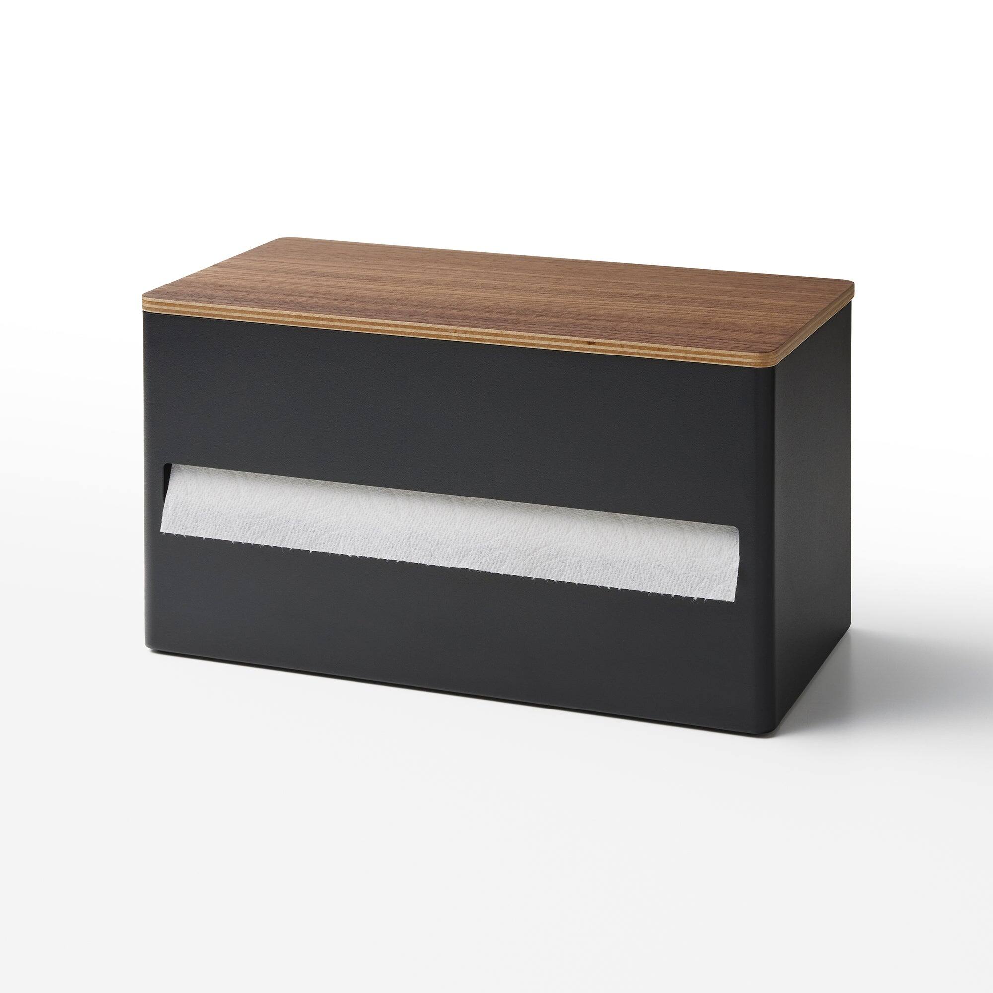 Angle. Yamazaki Home - Paper Towel Dispenser - Steel + Wood - Walnut.