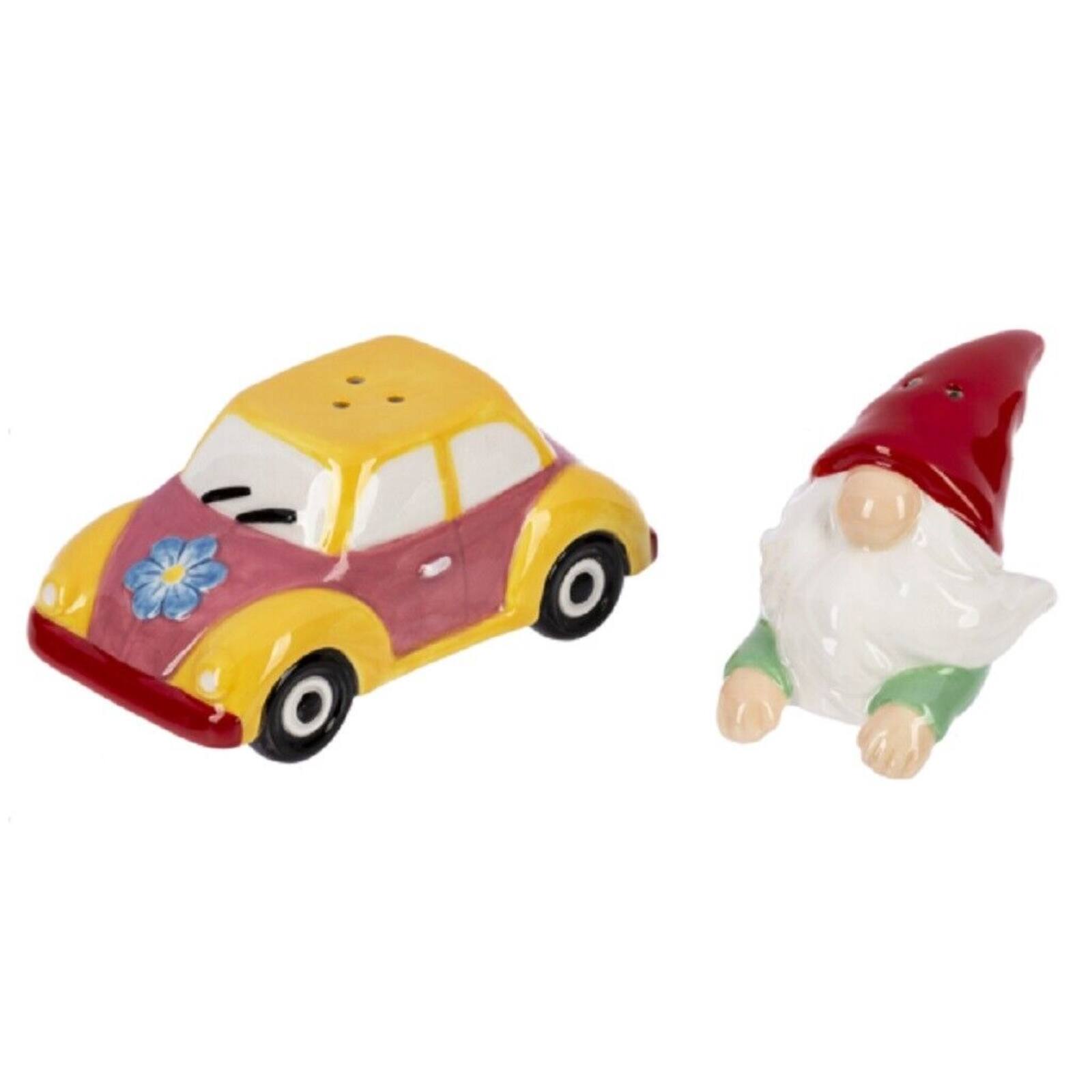 Angle. Ganz - Ganz Gnome in Car Ceramic Salt and Pepper Shaker Set 3.6 Inch Multicolor - Multicolor.
