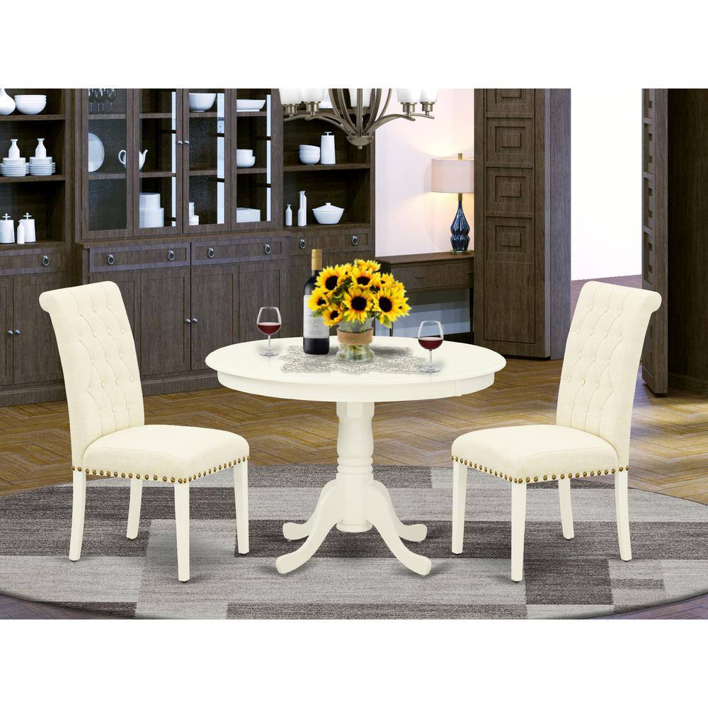 Left. East West Furniture - Dining Room Set Linen White - Brown.