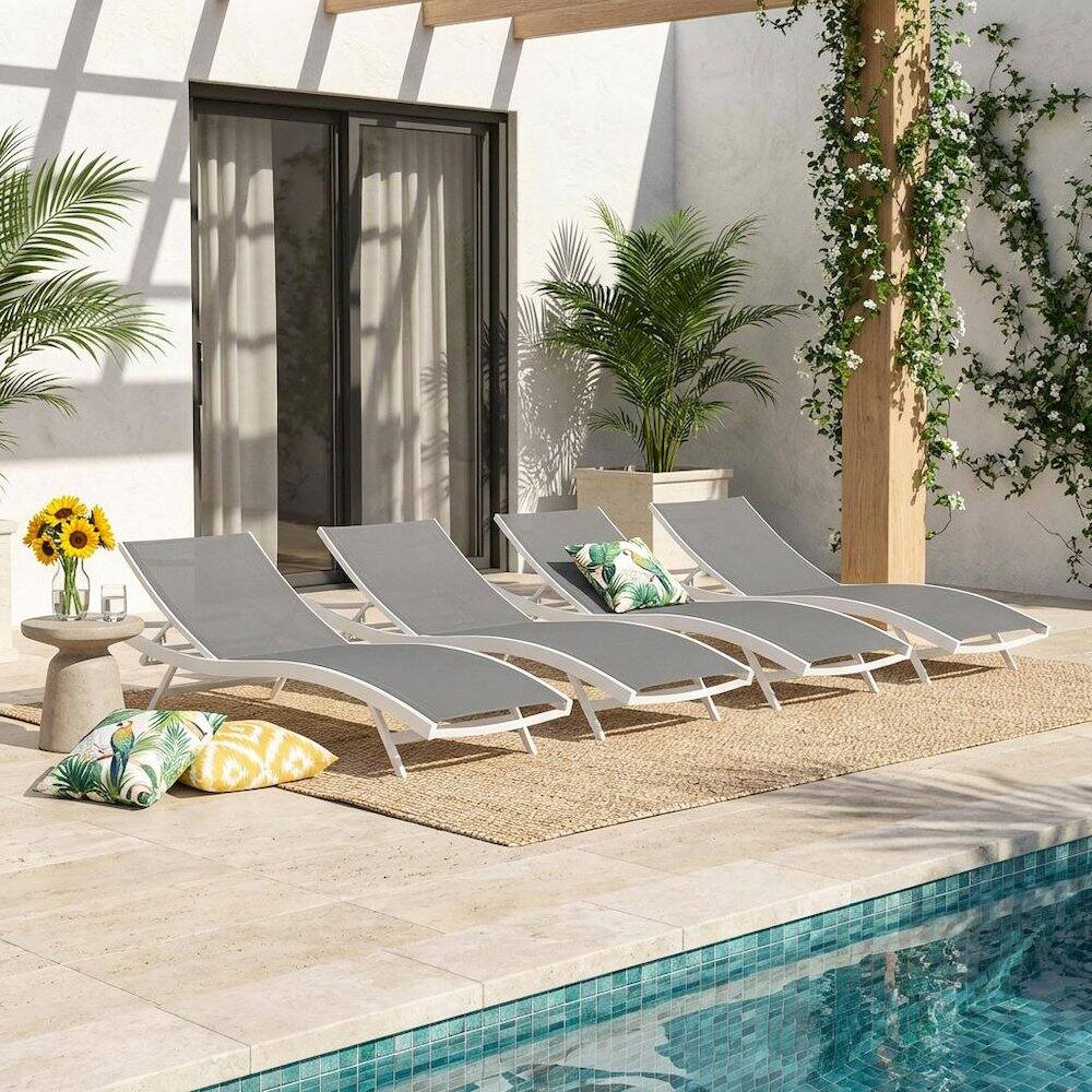 Angle. Outdoor Escape - Outdoor Patio Lounge Chair Set Of 4 With Stylish Design And Comfort - White.