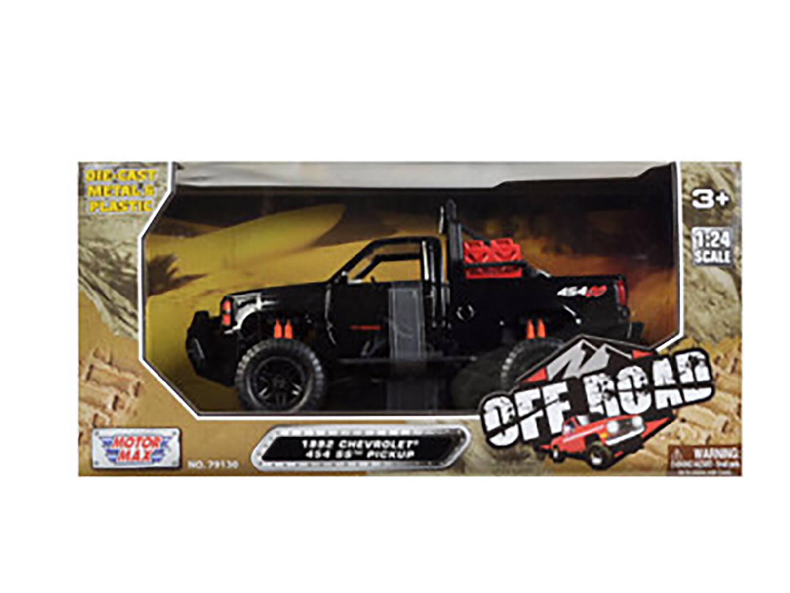 DIE-CAST METALS PLASTIC  
3+  
1:24 SCALE  
MOTOR MAX  
OFF ROAD  
1992 CHEVROLET 454 SS PICKUP  
No. 79130  
WARNING