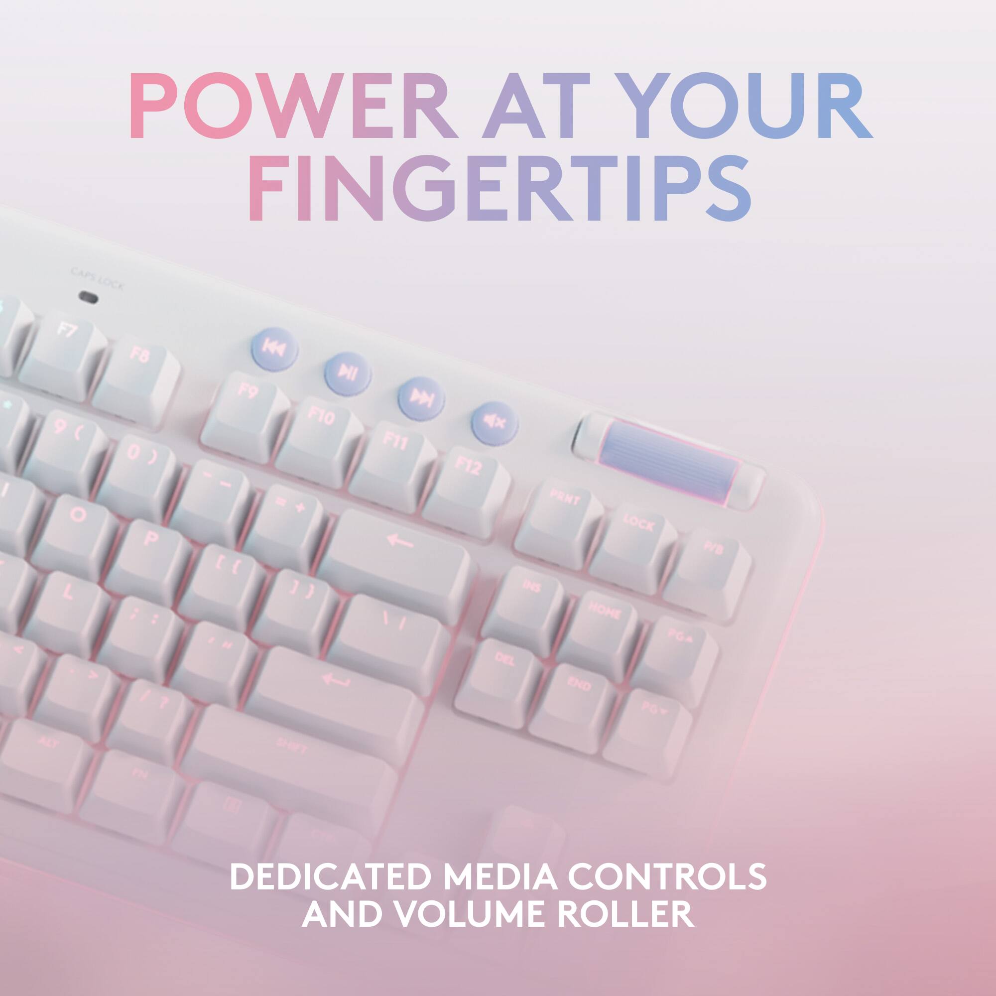 Power at Your Fingertips:

* CAPS LOCK: F7
* F8: 9
* 0: O
* PGUP: P
* PGDN: N
* END: END
* HOME: HOME
* DEL: DEL
* PRINT LOCK: PRINT LOCK
* PV INS: PV INS
* VOLUME ROLLER: VOLUME ROLLER