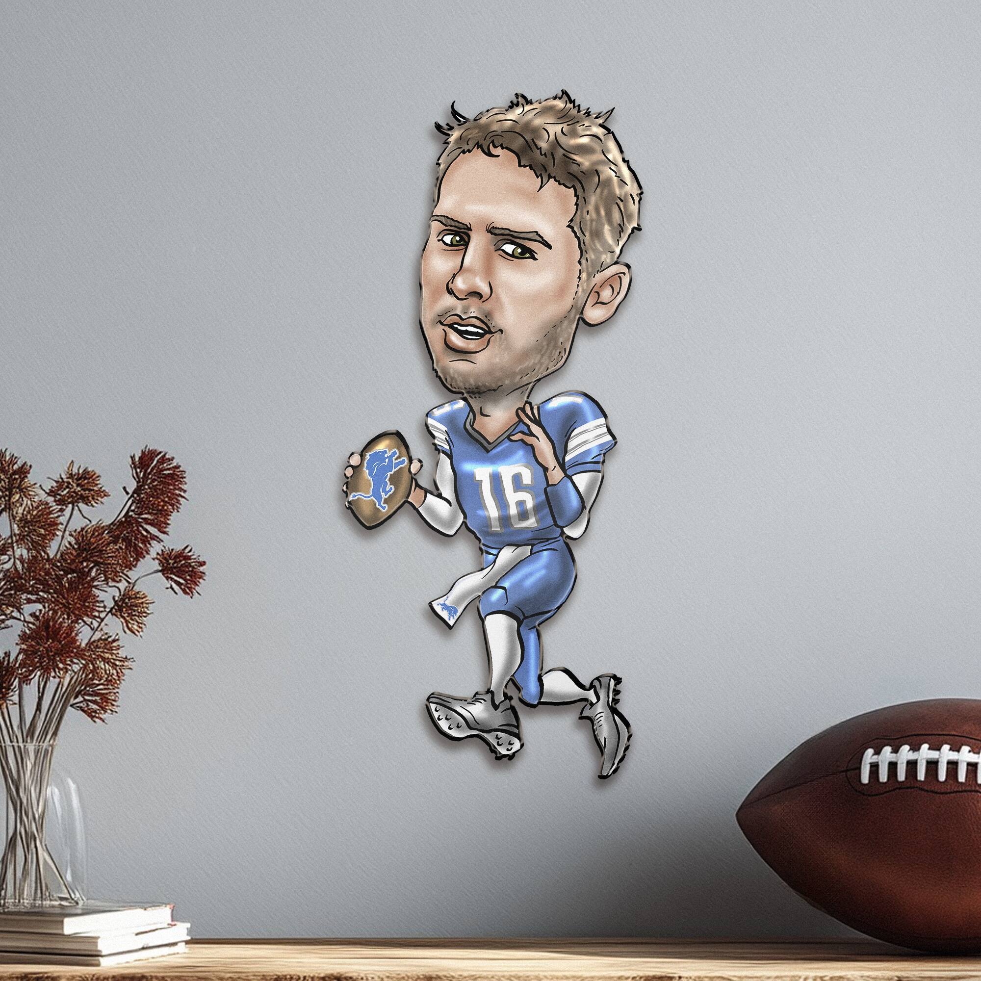 Alt View 1. Sporticulture - Jared Goff Detroit Lions Metal Caricature Wall Art - Blue.