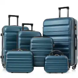 Ecooso - Luggage Set 6 Piece, ABS Hardshell Suitcase Set with Dual Spinner Wheels, Lightweight Carry-On & Check-In Travel Sizes - Inky Blue