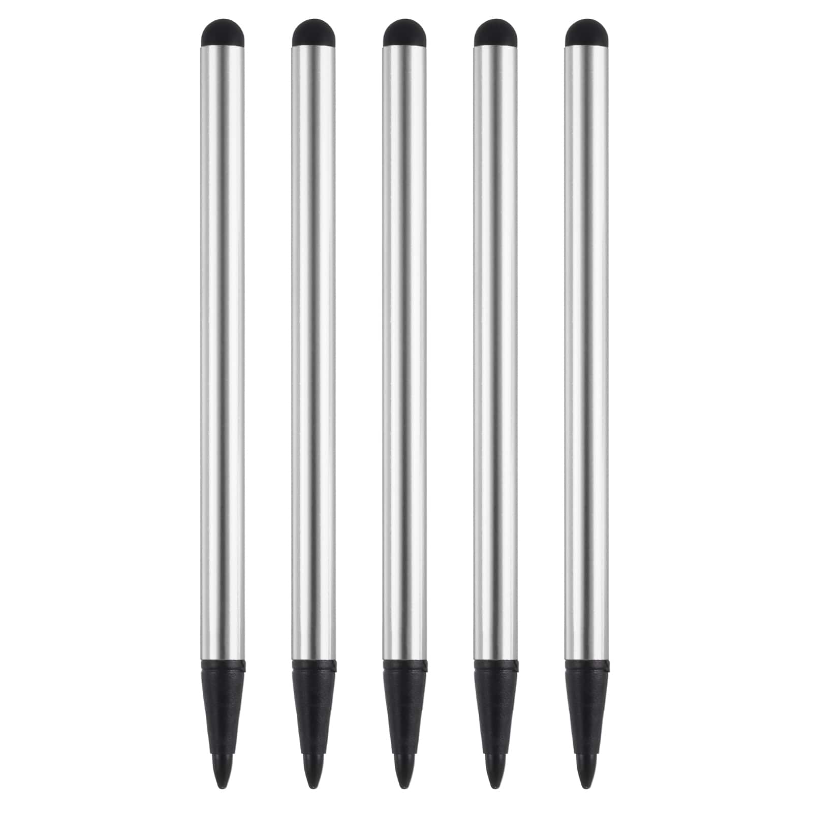 Unique Bargains - 5pcs 2 in 1 Phone Touch Screen Pen Resistive Stylus Pen Aluminum Alloy with Resistance Capacitive Tips Universal - Silver