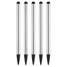 Front. Unique Bargains - 5pcs 2 in 1 Phone Touch Screen Pen Resistive Stylus Pen Aluminum Alloy with Resistance Capacitive Tips Universal - Silver.