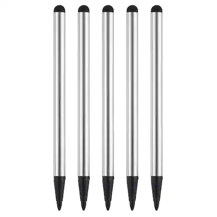 Front. Unique Bargains - 5pcs 2 in 1 Phone Touch Screen Pen Resistive Stylus Pen Aluminum Alloy with Resistance Capacitive Tips Universal - Silver.