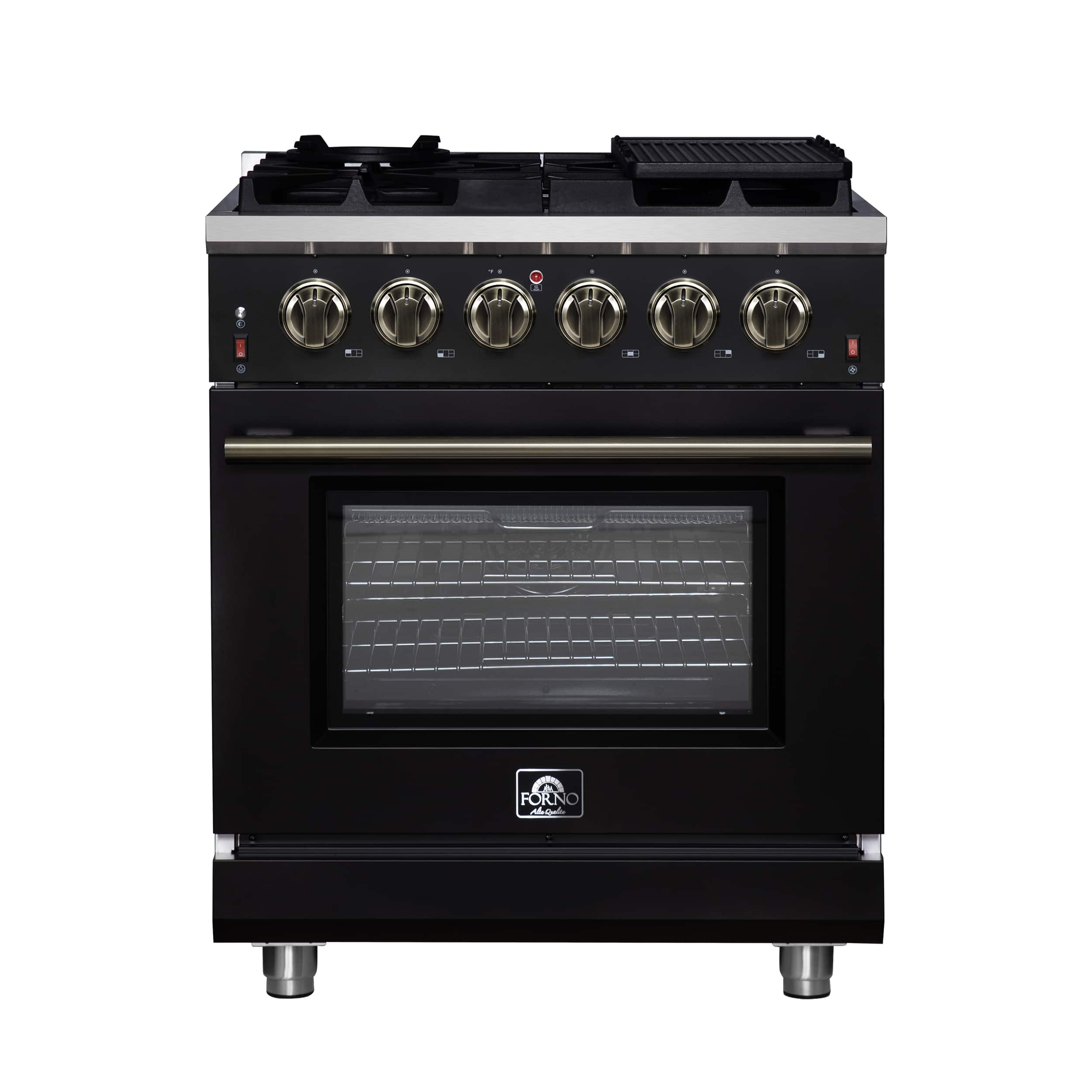 Forno Appliances - Massimo 4.32 Cu. Ft. Freestanding Gas Convection Range with Air Fryer Kit, Wok Support & Griddle - Black
