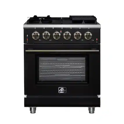 Front. Forno Appliances - Massimo 4.32 Cu. Ft. Freestanding Gas Convection Range with Air Fryer Kit, Wok Support & Griddle - Black.