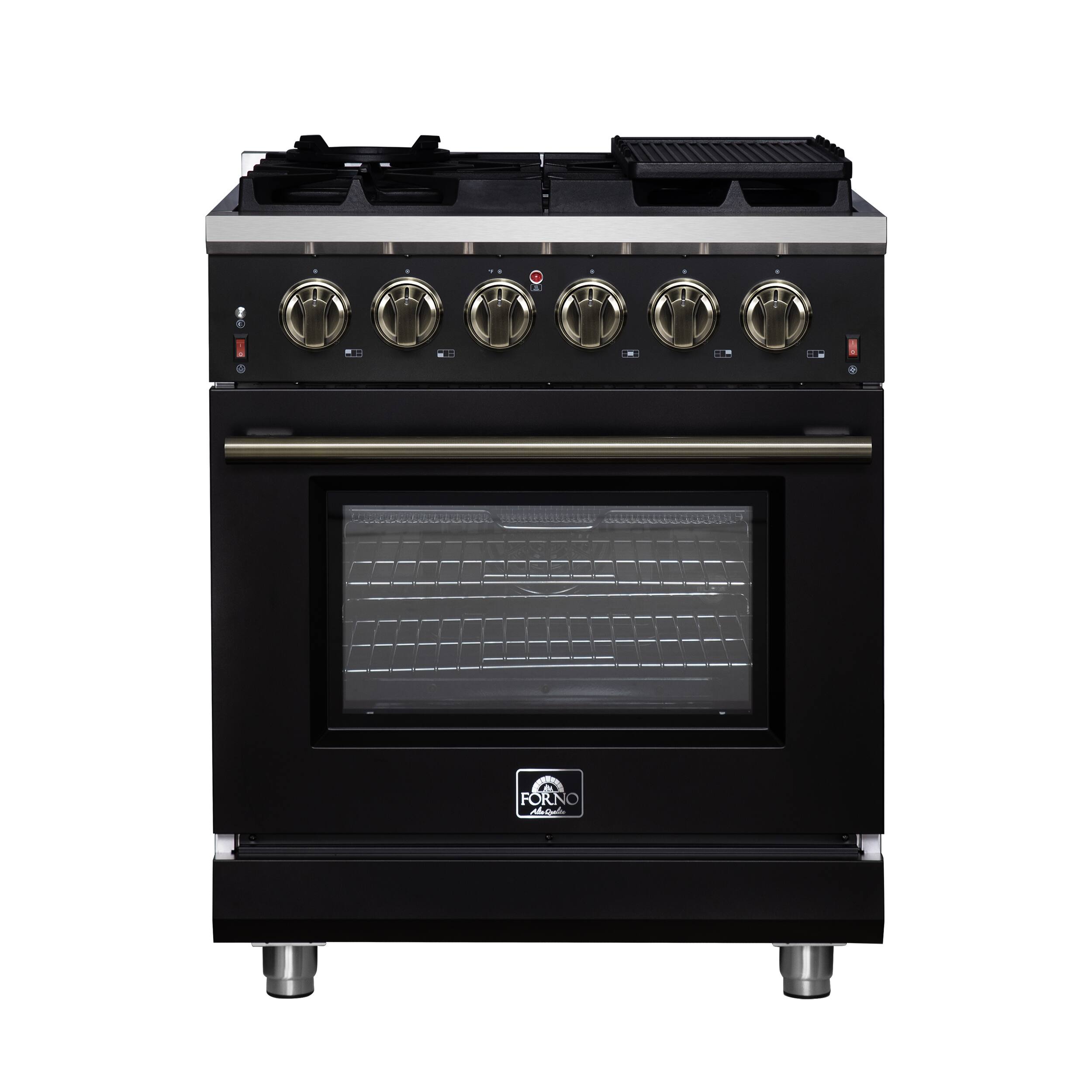 Front. Forno Appliances - Massimo 4.32 Cu. Ft. Freestanding Gas Convection Range with Air Fryer Kit, Wok Support & Griddle - Black.