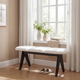 Ropilly - 53 Inch Upholstered Entryway Bench Fabric Bedroom Bench with Black Wood Legs - White