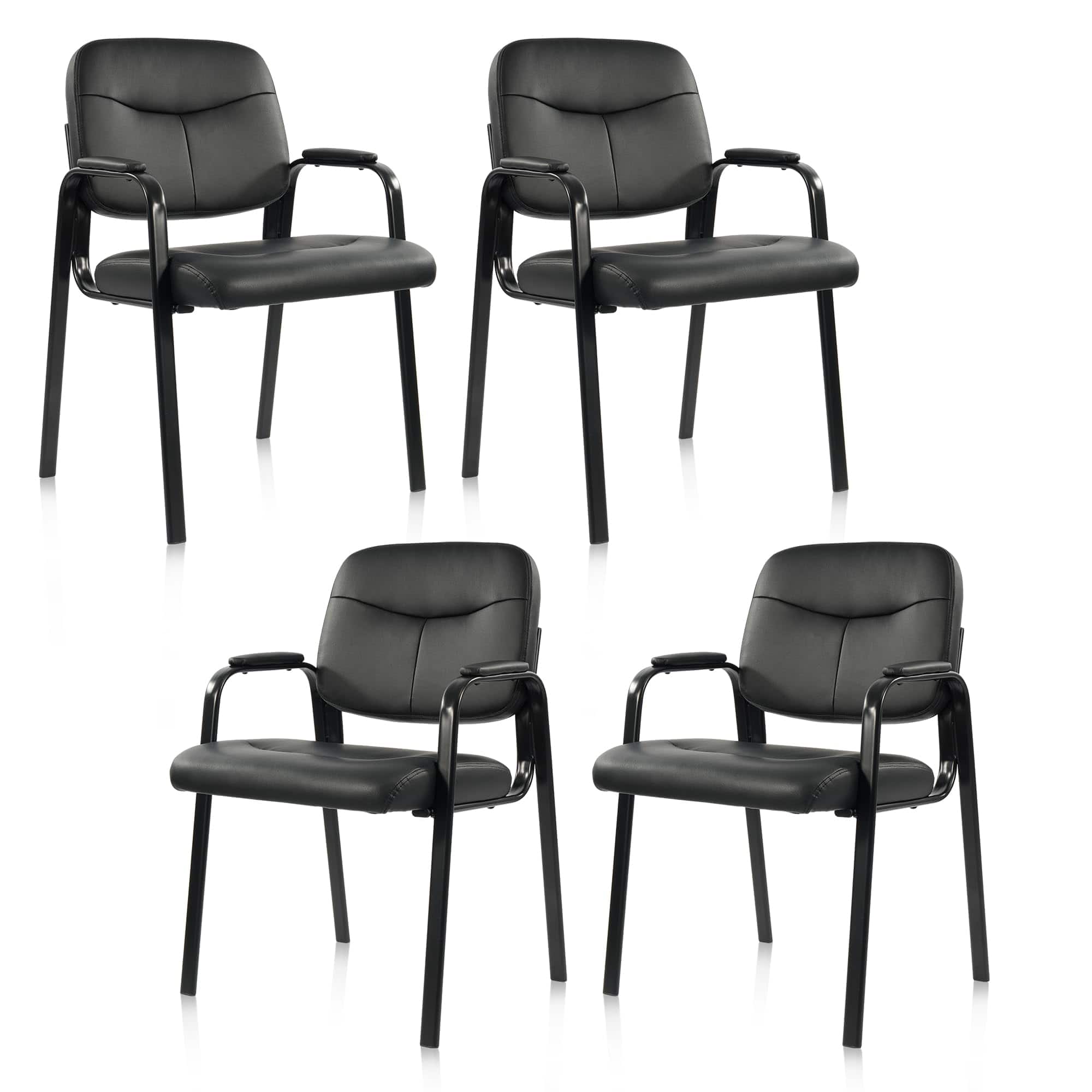 JETRANSPORT - Waiting Room Chairs No Wheels Set Of 1 Leather Stationary Office Reception Guest Chair With Padded Arms For - 4-Pack/Black