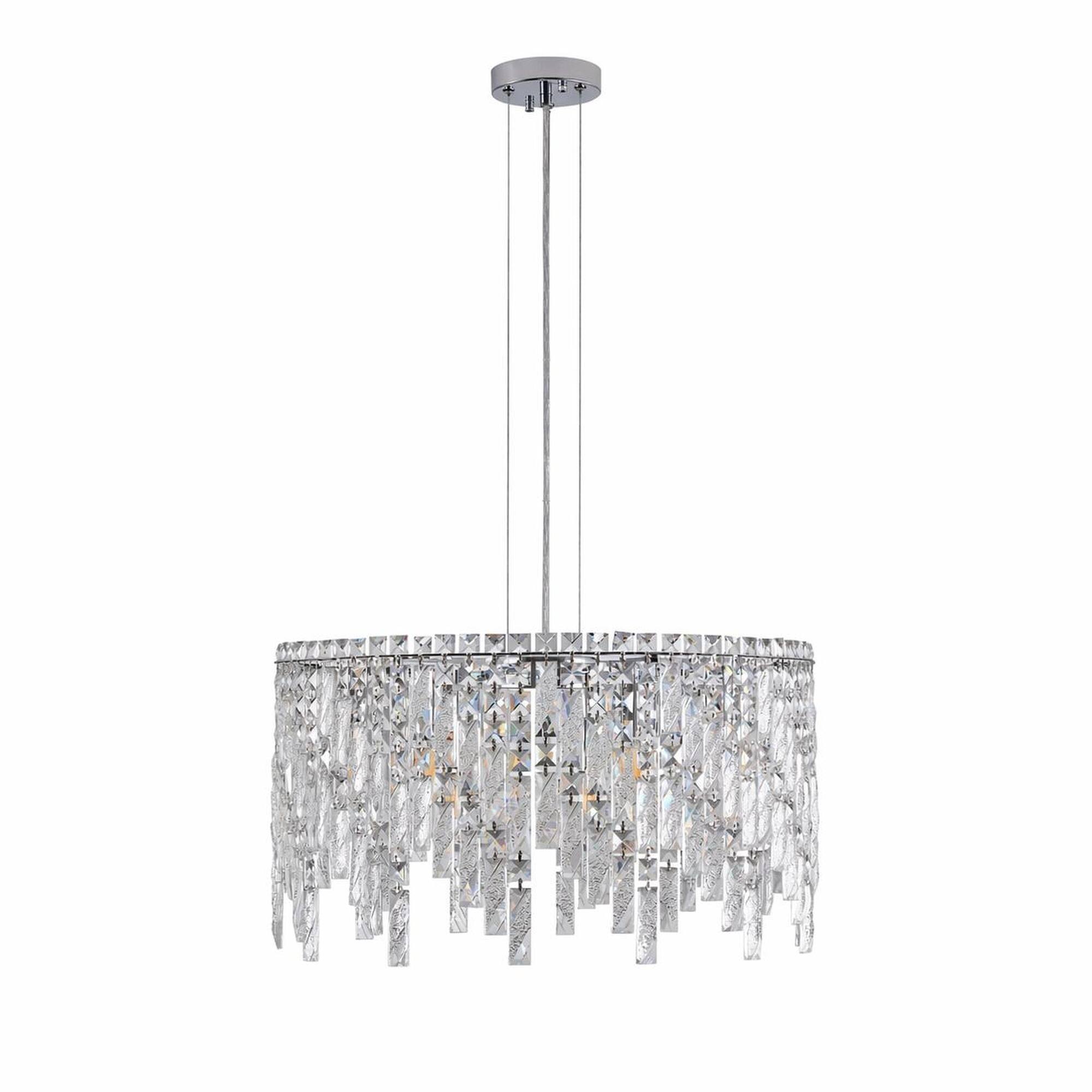 Front. RYHNUYNE - 24 Inch Round Silver Crystal Chandelier with Cascading Teardrop Accents, Modern Rectangular Pendant Light.