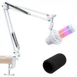 Reds Spade - Rgb boom arm mic with light adjustable modes microphone adapter compatible fifine quadcast and gaming - White Mic Boom Arm