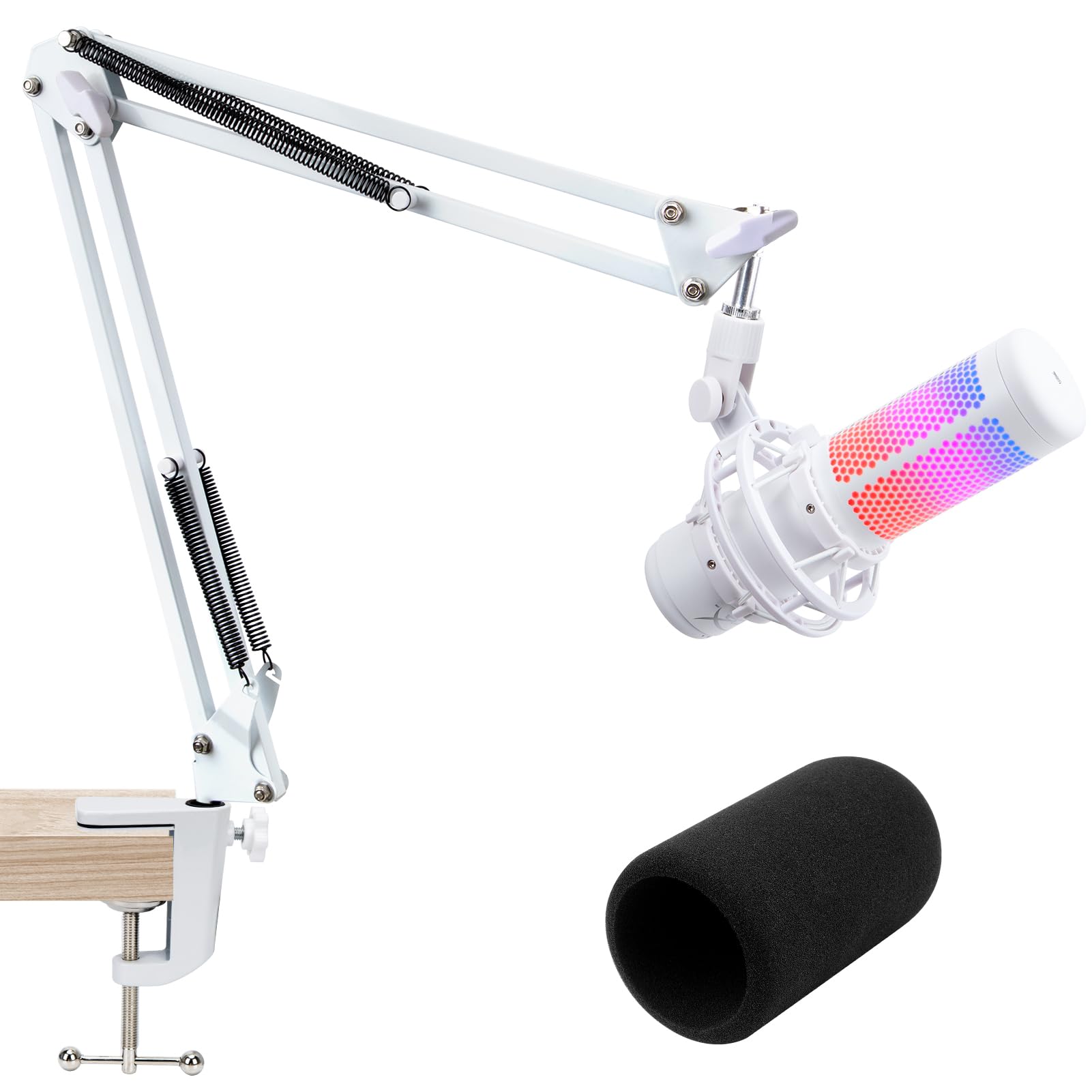 Front. Dazzling Pops - Rgb Boom Arm Mic With Light Adjustable 11 Modes Microphone Adapter Compatible Fifine Quadcast And Gaming - White Mic Boom Arm.
