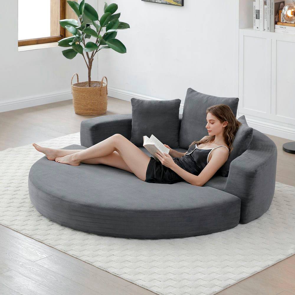Alt View 7. Kadyn - Convertible Sofa Bed, Multi-Functional Circular Futon Floor Lounge Sofa, No Assembly Corduroy Fabric - Gray.