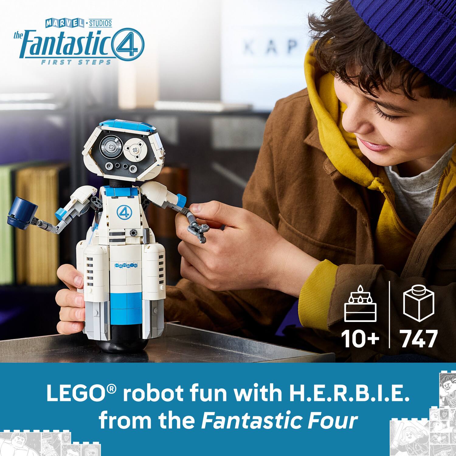 MARVEL STUDIOS the Fantastic 4 FIRST STEPS KAP 4 aPooo 10+ 747 LEGO robot fun with H.E.R.B.I.E. from the Fantastic Four