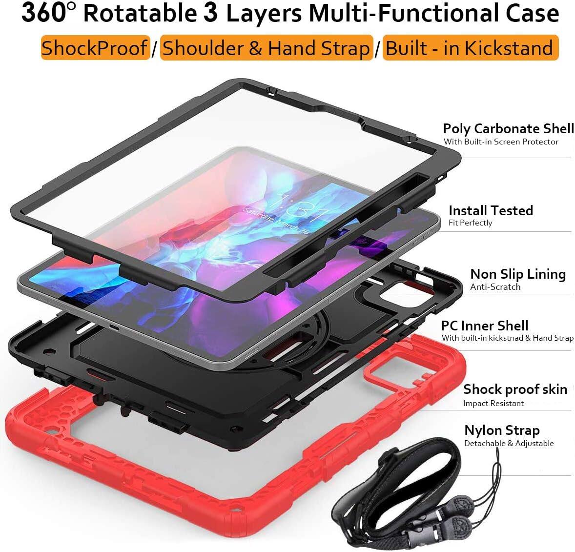 360° Rotatable 3 Layers Multi-Functional Case  
ShockProof / Shoulder & Hand Strap / Built-in Kickstand  

Poly Carbonate Shell With Built-in Screen Protector  
Install Tested Fit Perfectly  
Non Slip Lining Anti-Scratch  
PC Inner Shell With built-in kickstand & Hand Strap  
Shock proof skin Impact Resistant  
Nylon Strap Detachable & Adjustable