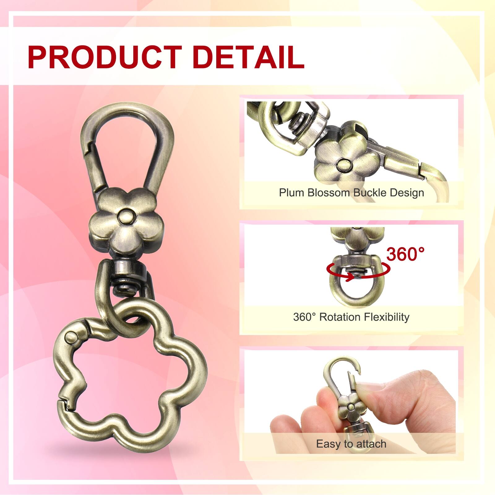 PRODUCT DETAIL

- Plum Blossom Buckle Design
- 360° Rotation Flexibility
- Easy to attach