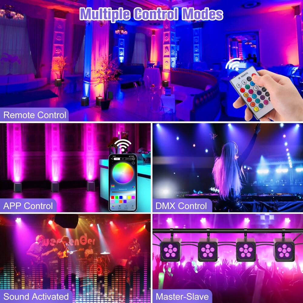 Multiple Control Modes

- Remote Control
- APP Control
- DMX Control
- Sound Activated
- Master-Slave