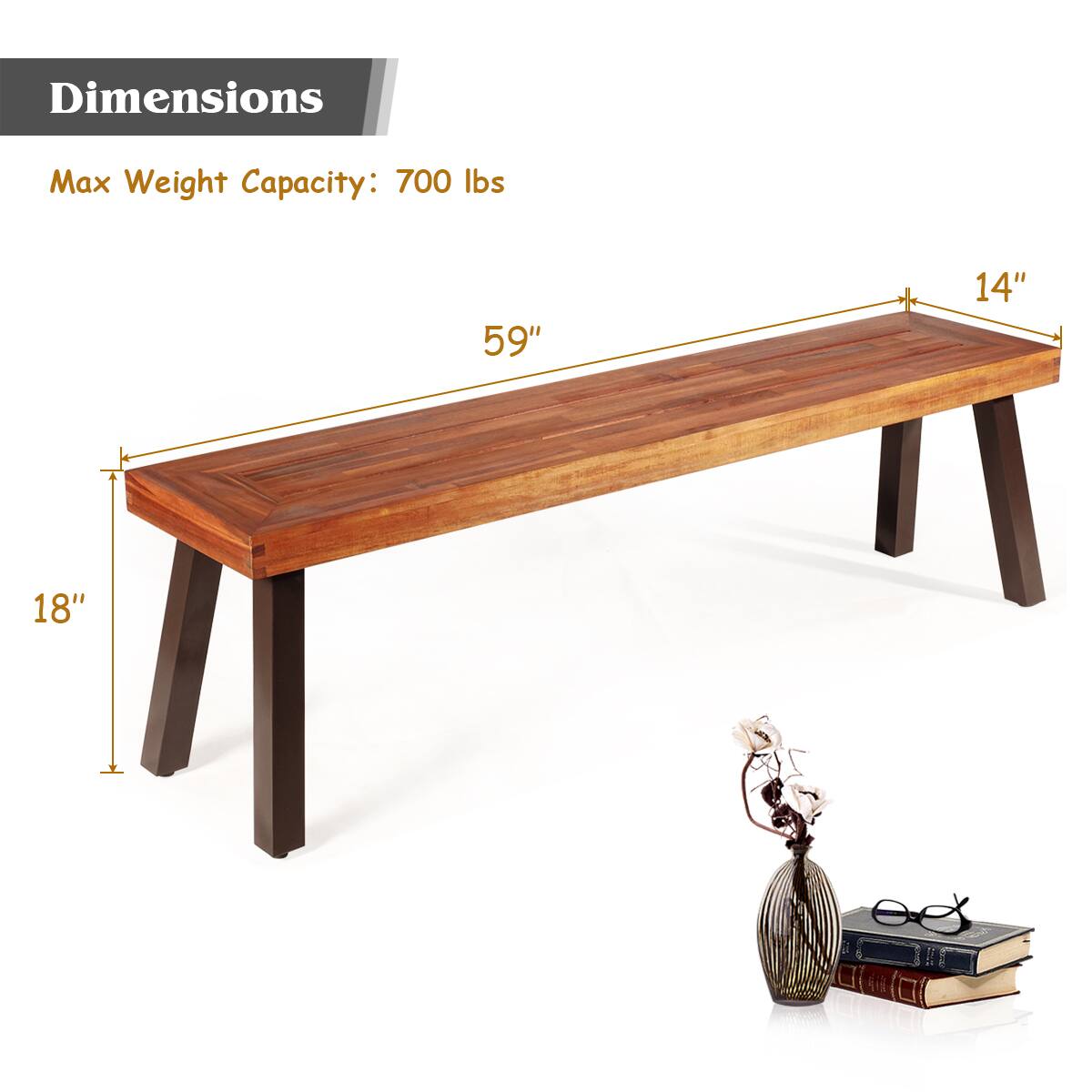 Dimensions  
Max Weight Capacity: 700 lbs  
59" x 14" x 18"